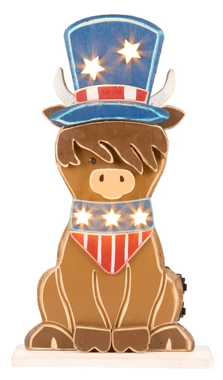 Thumbnail 1: PD HOME LED Patriotic Highland Cow Home Accent 