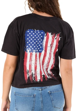 Thumbnail 2: Vintage threadz Juniors Americana USA & Flag Graphic Crop Tee 