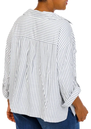 Thumbnail 2: MAX STUDIO Women's Plus Striped Two Pocket Henley Top 