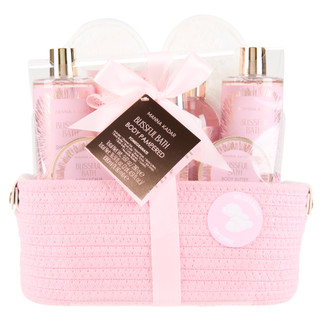 Thumbnail 1: Manna Kadar 10 Pc Large Pink Bath & Body Gift Set with Basket 