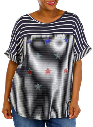 Thumbnail 1: AMANA Women's Plus Americana Rhinestone Stars & Stripes Top 