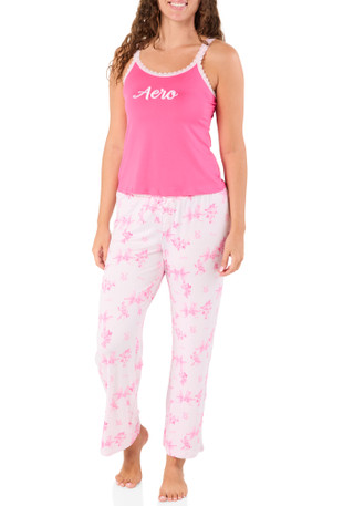 Thumbnail 2: Aeropostale Juniors 2 Pc Lace Trimmed Tank & Pants Pajama Set 
