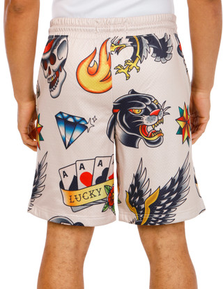 Thumbnail 2: Rebel Vengeance Men's Tatoo Print Mesh Shorts 