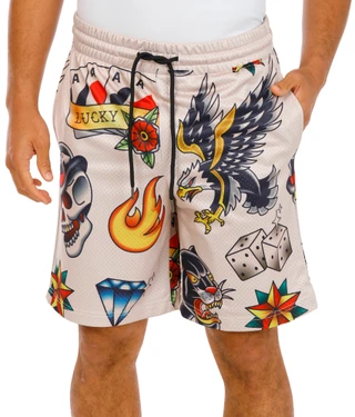 Thumbnail 1: Rebel Vengeance Men's Tatoo Print Mesh Shorts 