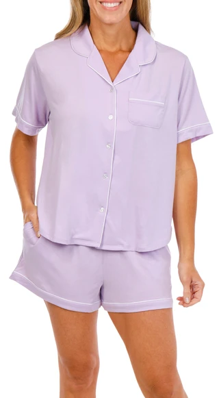 Thumbnail 1: Flora by Flora Nikrooz Women's 2 Pc Annie Notch Collar Pajama Short Set 