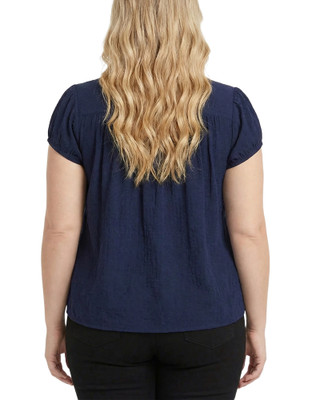 Thumbnail 2: Ny Collection Plus Solid Ruched Yoke Neck Short Sleeve Top 