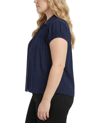 Thumbnail 3: Ny Collection Plus Solid Ruched Yoke Neck Short Sleeve Top 
