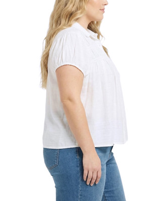 Thumbnail 2: Ny Collection Plus Solid Ruched Yoke Neck Short Sleeve Top 