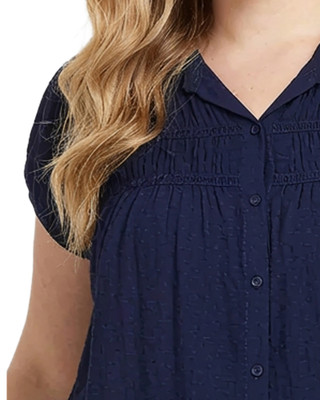 Thumbnail 4: Ny Collection Plus Solid Ruched Yoke Neck Short Sleeve Top 