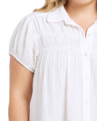 Thumbnail 3: Ny Collection Plus Solid Ruched Yoke Neck Short Sleeve Top 