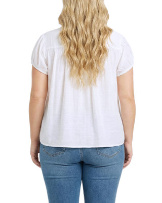 Thumbnail 4: Ny Collection Plus Solid Ruched Yoke Neck Short Sleeve Top 