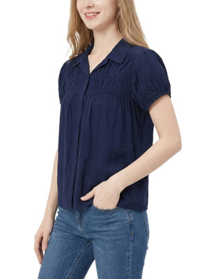 Thumbnail 2: Ny Collection Petite Solid Ruched Yoke Neck Cap Sleeve Top 