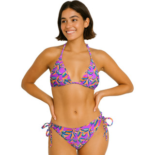 Thumbnail 1: POETRY IN OCEAN Juniors Triangle Bikini Top & Side Tie Brief Set 