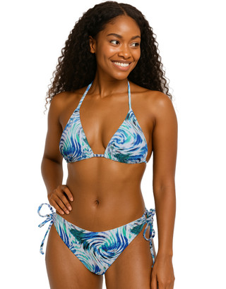 Thumbnail 1: POETRY IN OCEAN Juniors Triangle Bikini Top & Side Tie Brief Set 