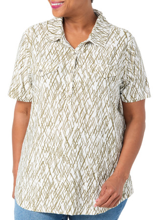 Thumbnail 1: Coral Bay Plus Short Sleeve Jacquard Button Top 