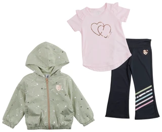 Thumbnail 1: Body Glove Toddler Girl's 3 Pc Long Sleeve Heart Print Shirt Pant Jacket Set 