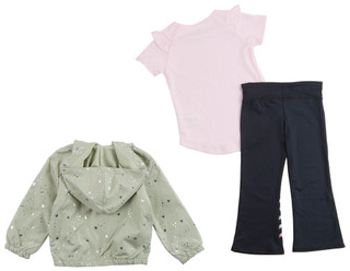 Thumbnail 3: Body Glove Toddler Girl's 3 Pc Long Sleeve Heart Print Shirt Pant Jacket Set 