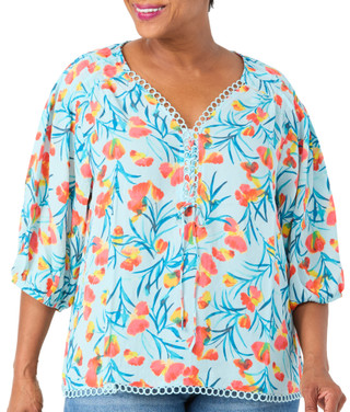 Thumbnail 1: Zac & Rachel Plus 3/4 Sleeve Split Neck Trimmed Blouse 