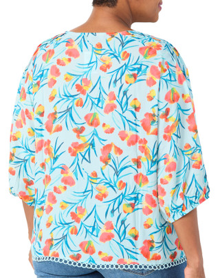 Thumbnail 2: Zac & Rachel Plus 3/4 Sleeve Split Neck Trimmed Blouse 
