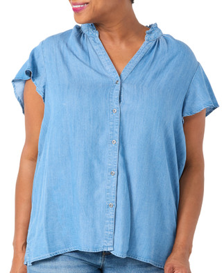 Thumbnail 1: Workshop Plus Short Sleeve Button Front Peasant Top 