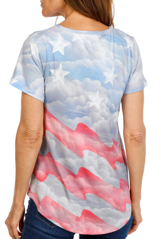 Thumbnail 2: ONE WORLD Petite Short Sleeve Faded Americana Flag Tee 