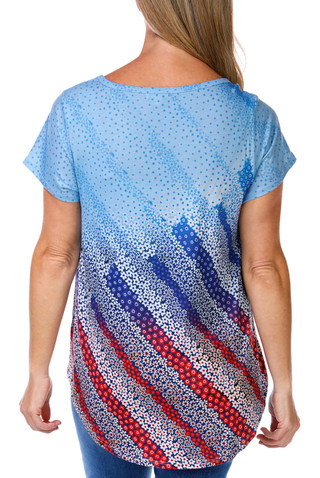Thumbnail 3: ONE WORLD Petite Short Sleeve Faded Americana Flag Tee 