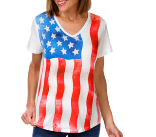 Thumbnail 1: ONE WORLD Petite Short Sleeve Faded Americana Flag Tee 