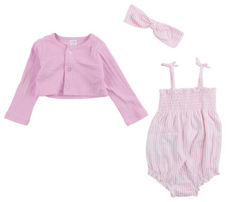 Thumbnail 3: PL Baby Baby Girl's 3 Pc Stripe Bodysuit Cardigan Set 