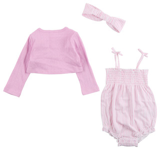 Thumbnail 4: PL Baby Baby Girl's 3 Pc Stripe Bodysuit Cardigan Set 