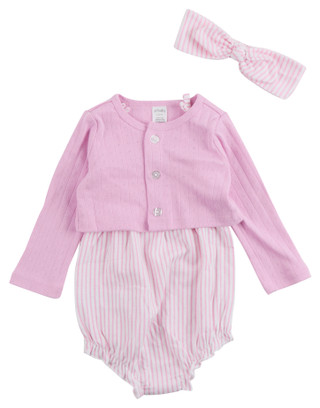 Thumbnail 1: PL Baby Baby Girl's 3 Pc Stripe Bodysuit Cardigan Set 