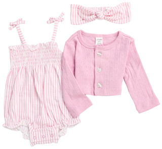 Thumbnail 2: PL Baby Baby Girl's 3 Pc Stripe Bodysuit Cardigan Set 