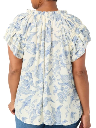 Thumbnail 2: Philosophy Plus Short Sleeve Tie Neck Peasant Top 