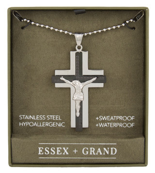 Thumbnail 1: Essex + Grand  Men's Stainless Steel Crucifix Pendant Necklace  
