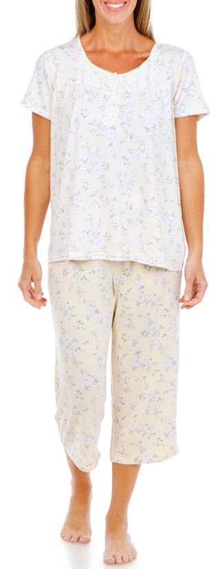 Thumbnail 2: Laura Ashley Women's 2 Pc Short Sleeve Capri Pajama Set 