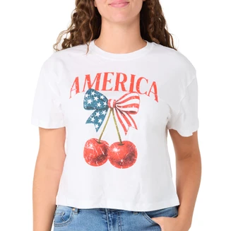 Thumbnail 1: Vintage threadz Juniors Americana Cherry Bow Graphic Tee 