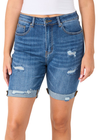 Thumbnail 1: Risen Juniors Distressed Long Denim Shorts 
