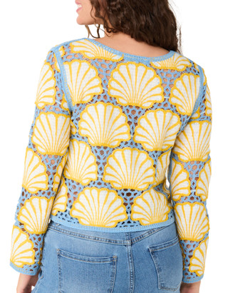 Thumbnail 2: REBELLION Juniors Long Sleeve Seashell Crochet Top 