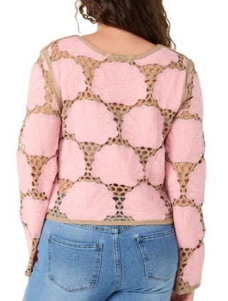Thumbnail 2: REBELLION Juniors Long Sleeve Seashell Crochet Top 