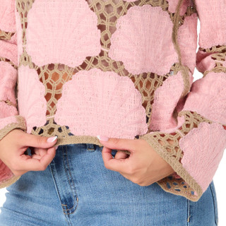 Thumbnail 3: REBELLION Juniors Long Sleeve Seashell Crochet Top 