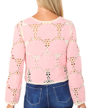 Thumbnail 2: REBELLION Juniors Long Sleeve Seashell Crochet Top 