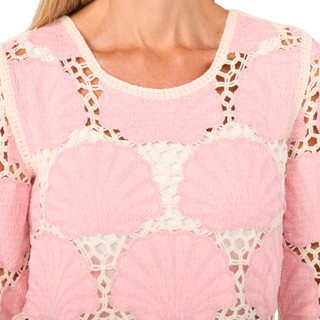 Thumbnail 3: REBELLION Juniors Long Sleeve Seashell Crochet Top 