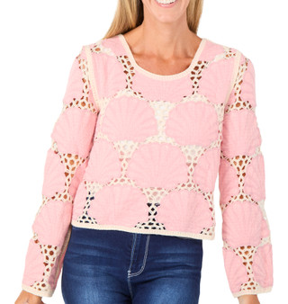 Thumbnail 1: REBELLION Juniors Long Sleeve Seashell Crochet Top 