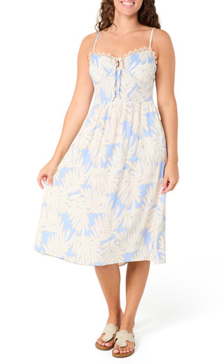 Thumbnail 1: As U Wish Juniors Lace Trim Tropical Midi Dress 