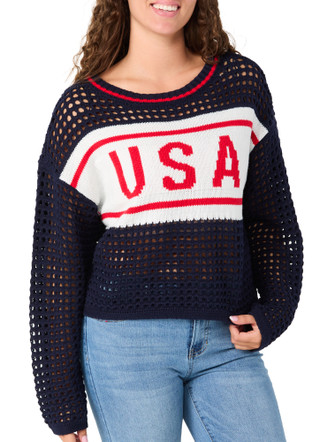 Thumbnail 1: MOON & MADISON Juniors USA Open Knit Sweater 