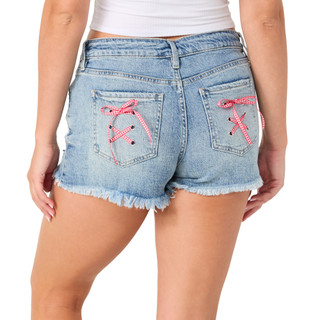 Thumbnail 2: YMI Juniors Lace Up Bow Denim Shorts 
