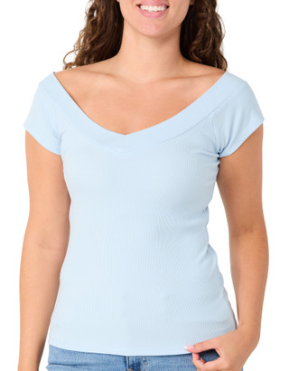 Thumbnail 1: Pink Rose Juniors Short Sleeve Double V-Neck Top 