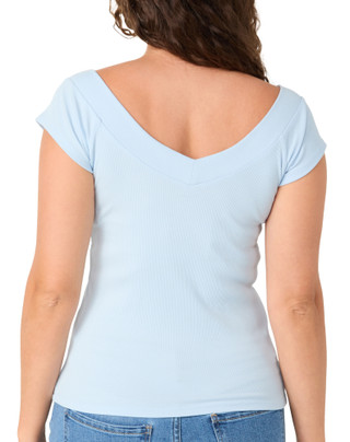 Thumbnail 2: Pink Rose Juniors Short Sleeve Double V-Neck Top 