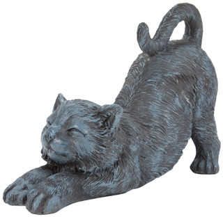Thumbnail 1: Home Decor Factory 12 In Stretching Cat Resin Garden Figurine 