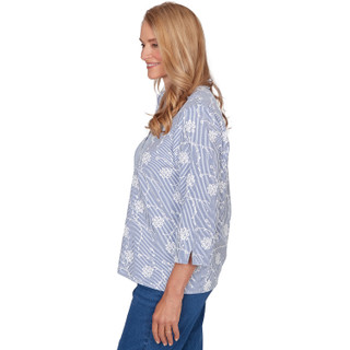 Thumbnail 3: Alfred Dunner Womens 3Q Sleeve Puff Print Pinstripe Top 