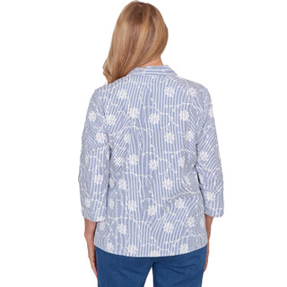 Thumbnail 4: Alfred Dunner Womens 3Q Sleeve Puff Print Pinstripe Top 